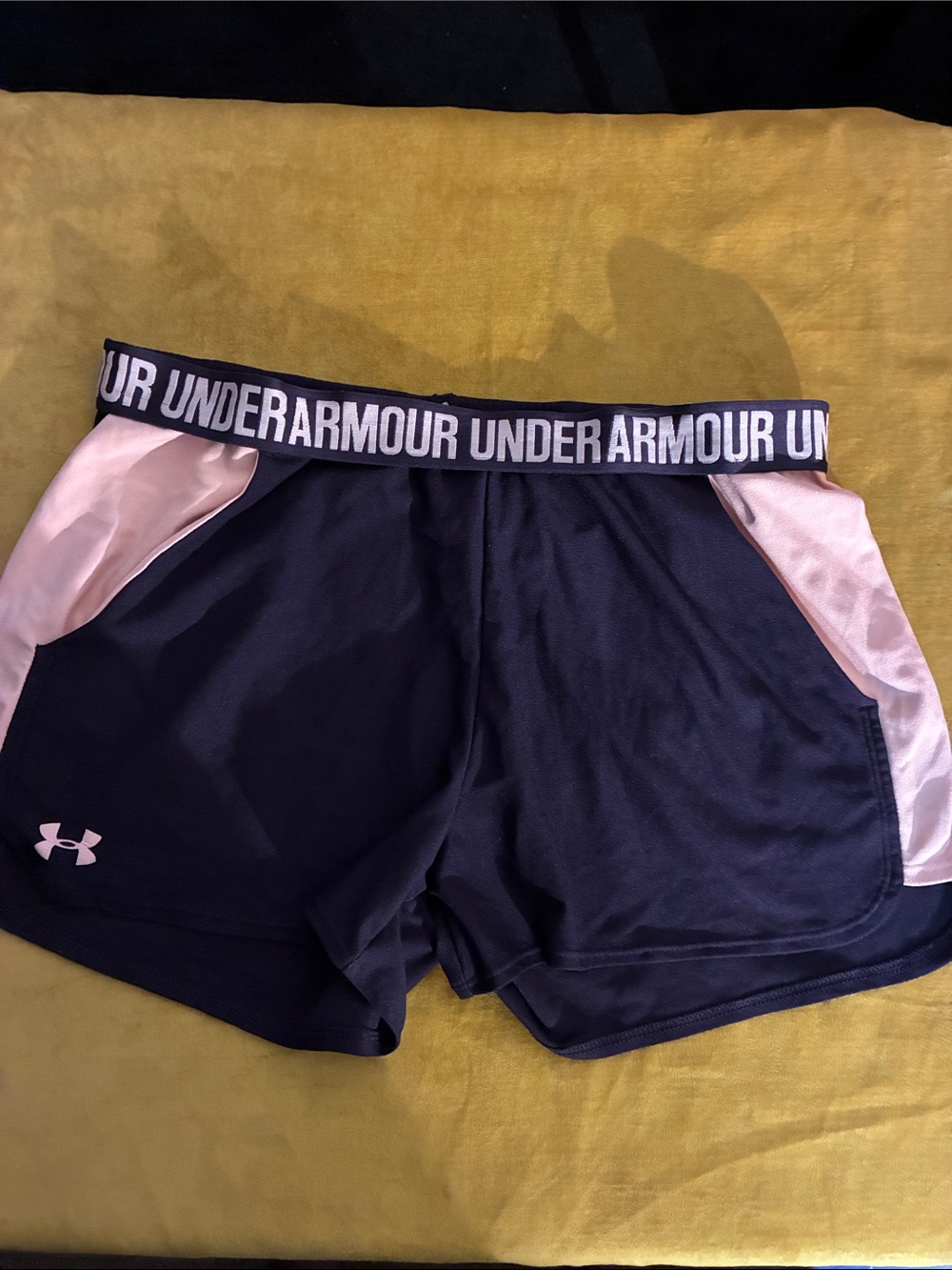 Under Armour Navy Athletic Shorts with Light Pink Panels